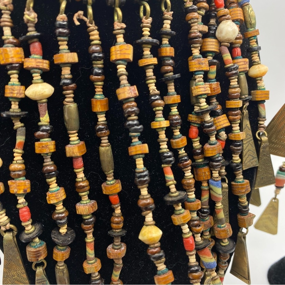 Vintage Tribal Beaded Bronze Bohemian Waterfall Necklace And Earrings Set - Picture 4 of 13
